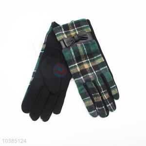 Fashion Winter Women Dress Checked Suede Leather Gloves