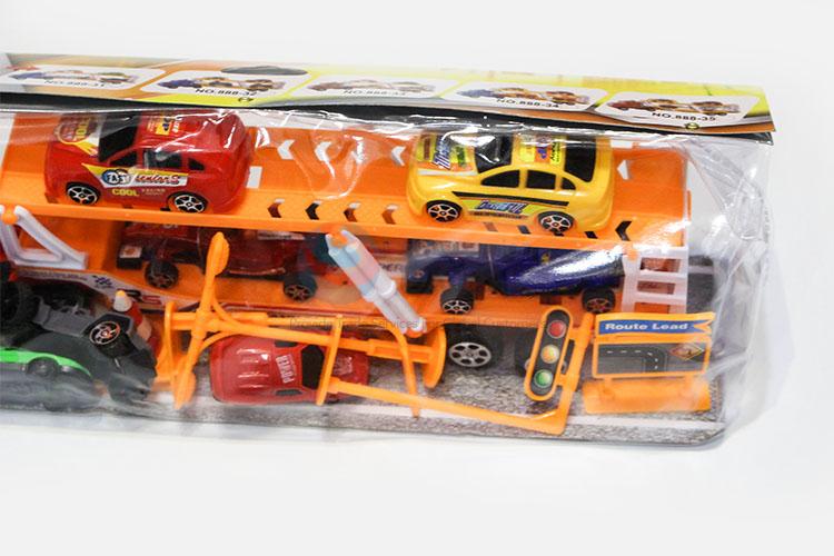 Promotional Wholesale Inertia Drag Head Car Toy Carry 2pcs F1 Car and 2pcs Racing Car Boy Toys