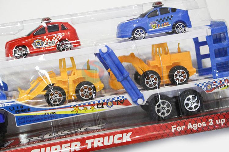 Made In China Inertia Drag Head Car with Light Music Carry 2pcs Engineer Car and 2pcs Police Car Boy Toys