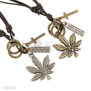 Popular Retro Style Maple Leaf Pendant Leather Necklace