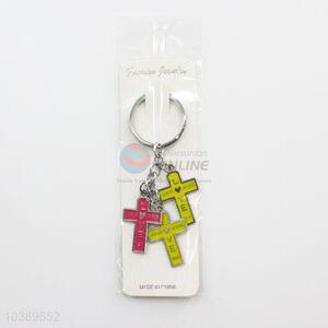 Cheap popular colorful cross shape key chain