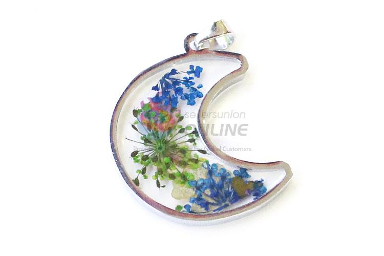 Custom Moon Shape Colorful Real Flower Pendant