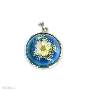 Best Sale Round Zinc Alloy Pendant Ladies Real Flower Pendant