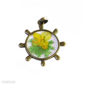 Creative Design Round Bronze Real Flower Pendant