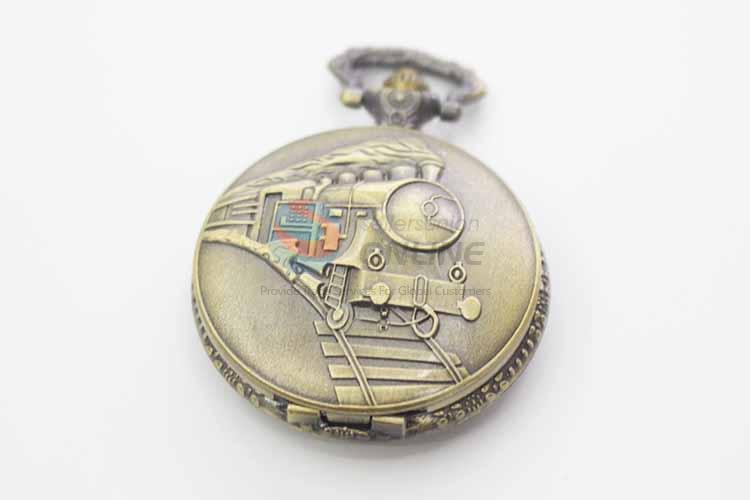 Train Quartz Movement Skeleton Pocket Watch