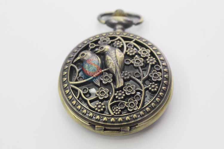 Bird Quartz Movement Skeleton Pocket Watch