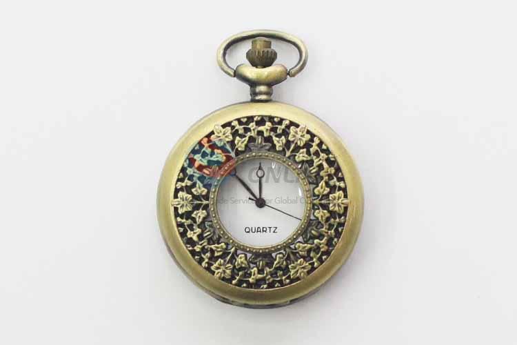 Flower Pattern Quartz Movement Skeleton Pocket Watch