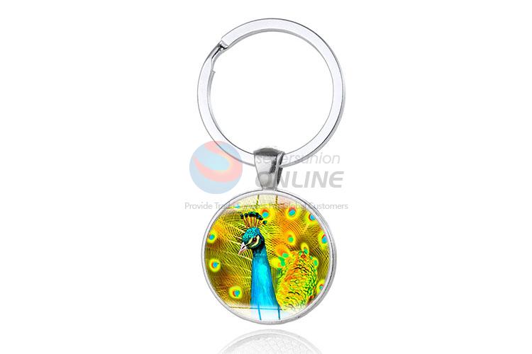 Peacock Round Metal Key Chain/Key Ring