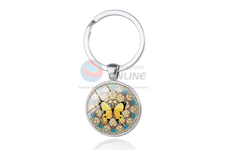 Butterfly Pattern Round Metal Key Chain/Key Ring