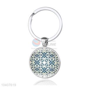 Flower Pattern Round Metal Key Chain/Key Ring