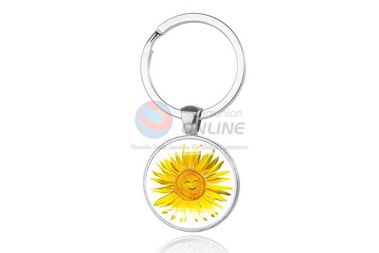 Sunflower Round Metal Key Chain/Key Ring