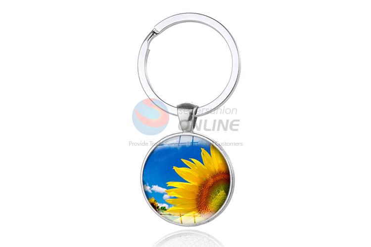 Sunflower Round Metal Key Chain/Key Ring