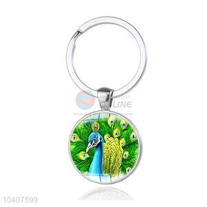 Peacock Round Metal Key Chain/Key Ring