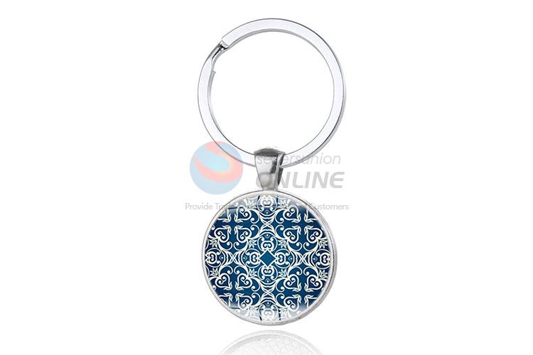 Flower Pattern Round Metal Key Chain/Key Ring