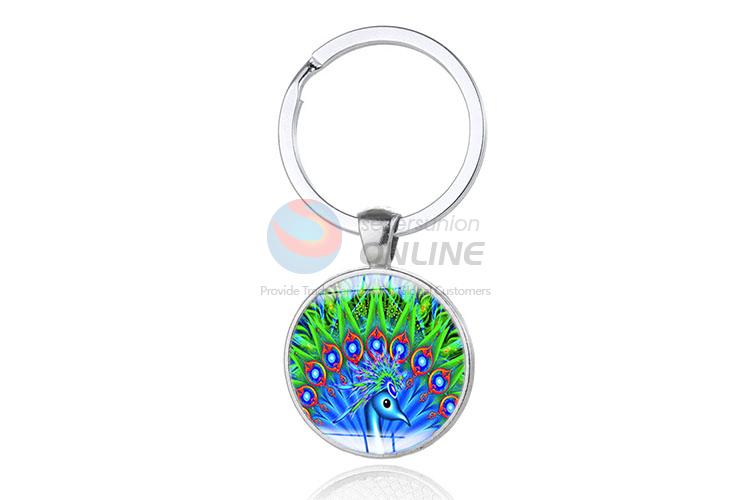 Peacock Round Metal Key Chain/Key Ring