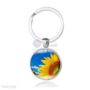 Sunflower Round Metal Key Chain/Key Ring