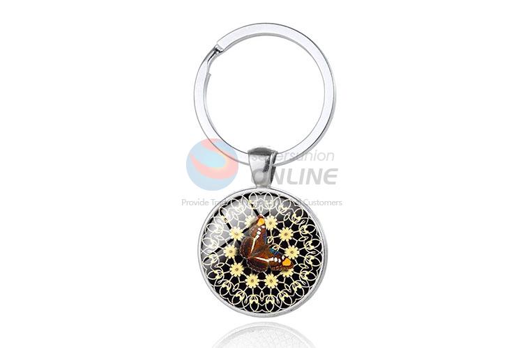 Butterfly Pattern Round Metal Key Chain/Key Ring