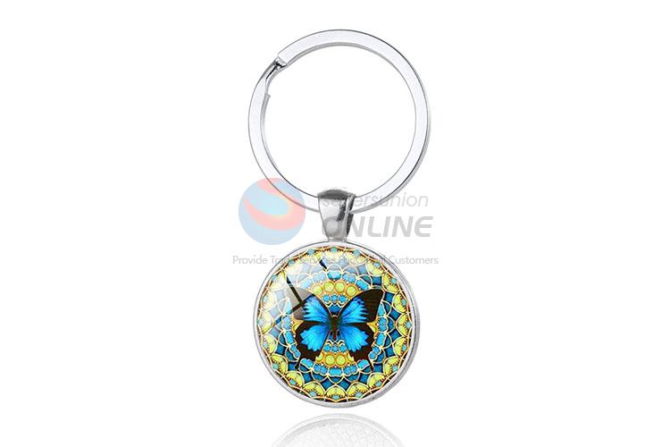 Butterfly Pattern Round Metal Key Chain/Key Ring