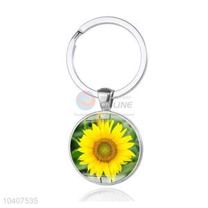 Sunflower Round Metal Key Chain/Key Ring