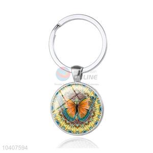 Butterfly Pattern Round Metal Key Chain/Key Ring