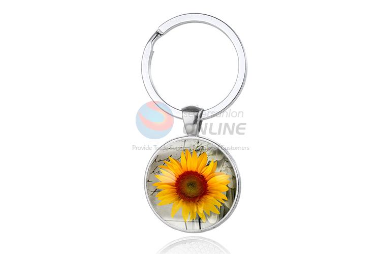 Sunflower Round Metal Key Chain/Key Ring