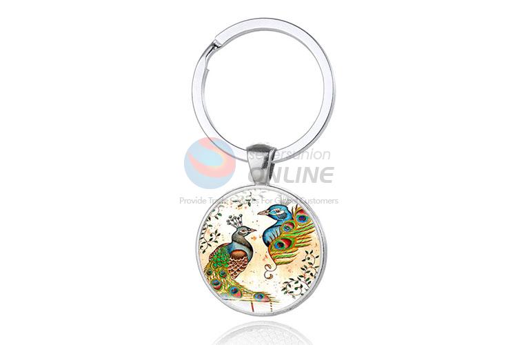 Peacock Round Metal Key Chain/Key Ring