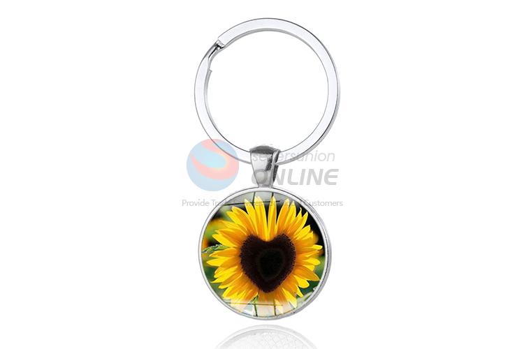 Sunflower Round Metal Key Chain/Key Ring