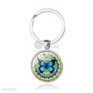 Butterfly Pattern Round Metal Key Chain/Key Ring