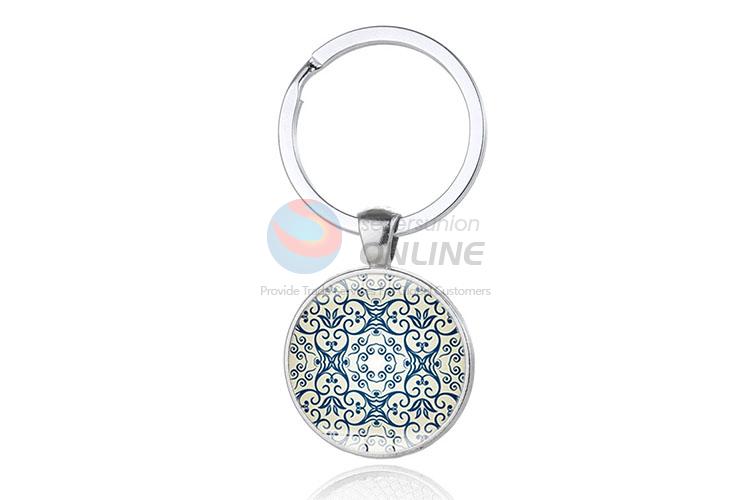 Flower Pattern Round Metal Key Chain/Key Ring