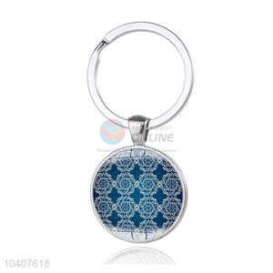 Flower Pattern Round Metal Key Chain/Key Ring