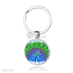 Peacock Round Metal Key Chain/Key Ring