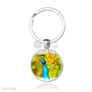 Peacock Round Metal Key Chain/Key Ring