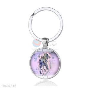 Flower Pattern Round Metal Key Chain/Key Ring