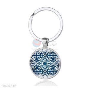 Flower Pattern Round Metal Key Chain/Key Ring