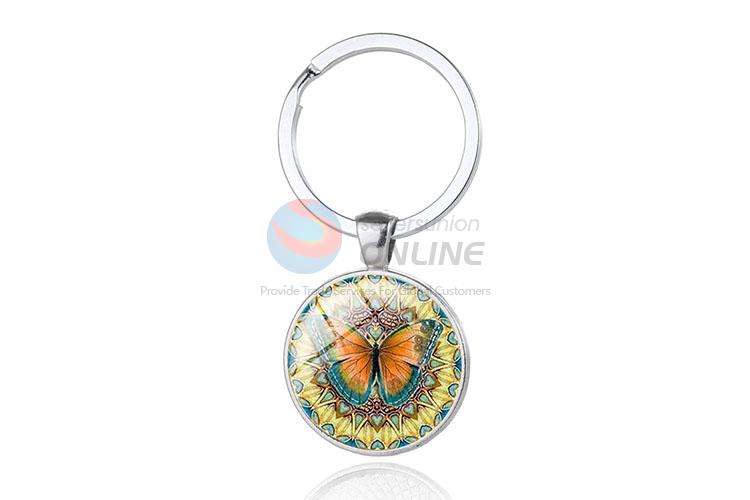 Butterfly Pattern Round Metal Key Chain/Key Ring