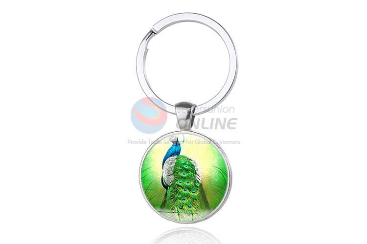 Peacock Round Metal Key Chain/Key Ring