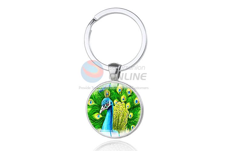 Peacock Round Metal Key Chain/Key Ring