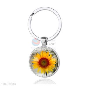 Sunflower Round Metal Key Chain/Key Ring