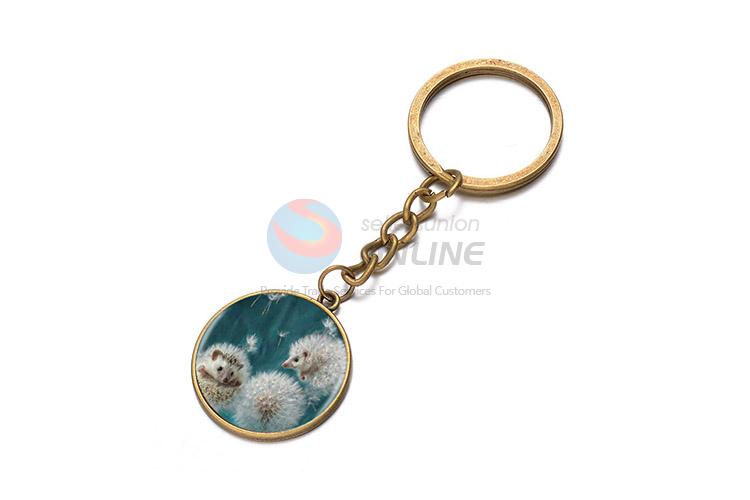 Cute Animal Pattern Round Alloy Keychain Key Ring