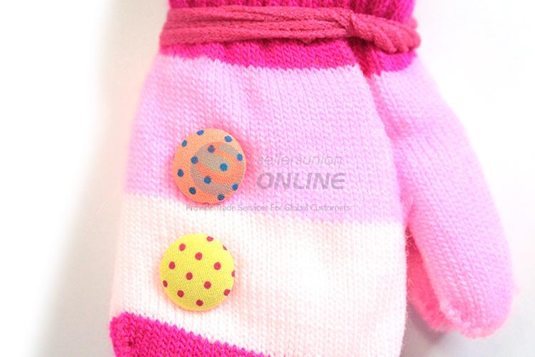 Cheap wholesale warm knitted kids gloves with rope