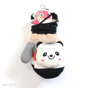 Direct factory knitted bear kids gloves with rope