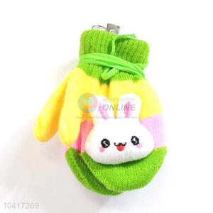 Factory promotional knitted rabbit kids gloves with rope