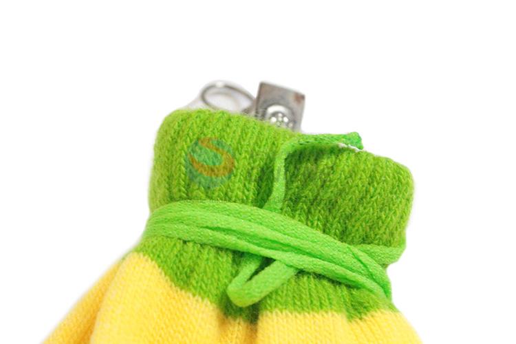 Factory promotional knitted rabbit kids gloves with rope