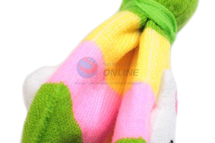 Factory promotional knitted rabbit kids gloves with rope