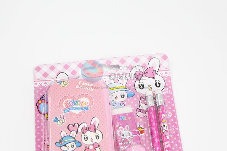 Rabbit Pattern Pink Girl Stationery Set