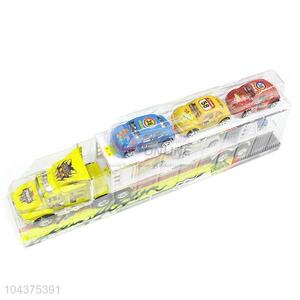 Plastic Inertial Double-Deck Platform Truck With 6 Pieces Free-Wheel Toy Car Set