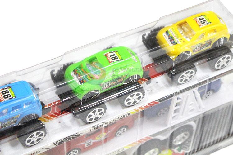 Plastic Inertial Double-Deck Platform Truck 3 Tiny Cars And 3 Suv Toy Set