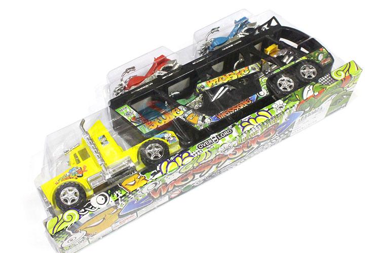 Fashion Toy Inertial Towing Vehicle With 4 Pieces Sliding Harley Car