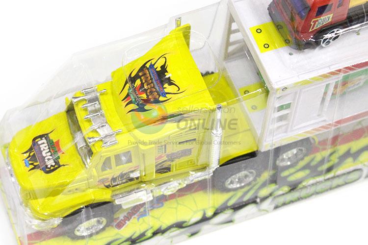 Colorful Inertial Double-Deck Platform Truck With Free-Wheel Racing Car And Engineering Car Set