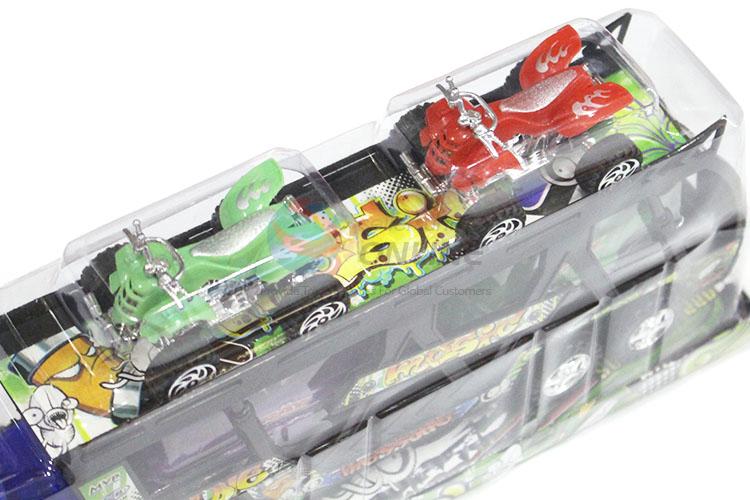 Popular Plastic Toy Inertial Towing Vehicle  With 2 Pieces Sliding Car And 2 Pieces Beach Motorcycle Set